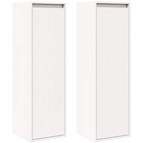Lot de 2 Armoires murales Design moderne, Armoire Etagère de rangement, Blanc 30x30x100 cm Bois de pin massif OIB3612E (1/5)