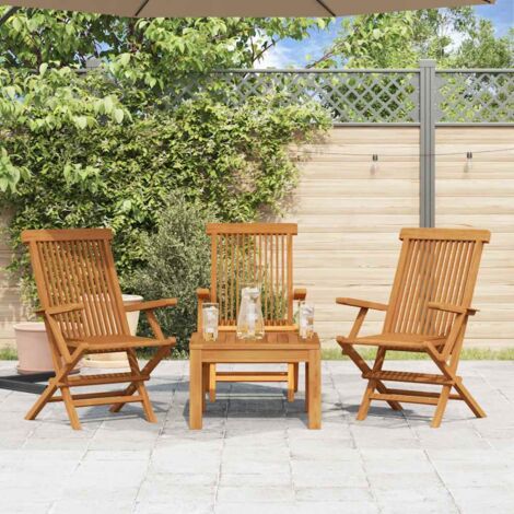 Lot de 3 Chaises de jardin et de camping, Chaises de relaxation, Bois de teck massif OIB2178E (1/5)