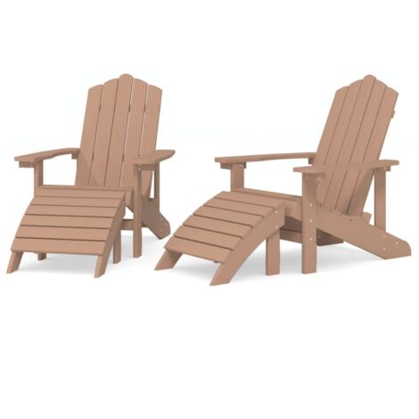 Lot de 2 Chaises de jardin et de camping Adirondack, Chaises de relaxation, avec repose-pieds PEHD Marron OIB4468E (1/5)