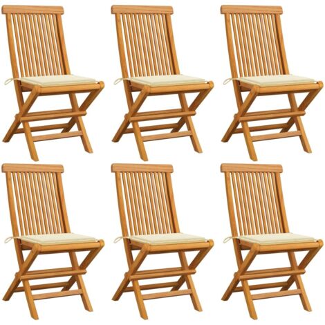 Lot de 6 Chaises de jardin et de camping avec coussins crème, Chaise de relaxation, Bois de teck massif OIB4326E (1/5)