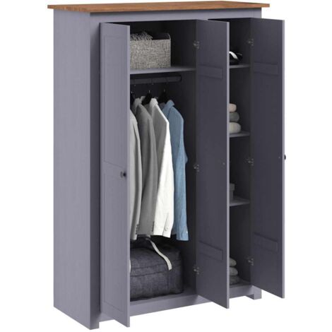 Garde-robe Design moderne, Armoire Etagère de rangement, 3 portes Gris 118x50x171,5 cm Pin Assortiment Panama OIB4361E (1/5)