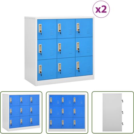 Lot de 5 Armoires à casiers Design moderne, Armoire Etagère de rangement, Gris clair et bleu 90x45x92,5 cm Acier OIB9706E (1/5)