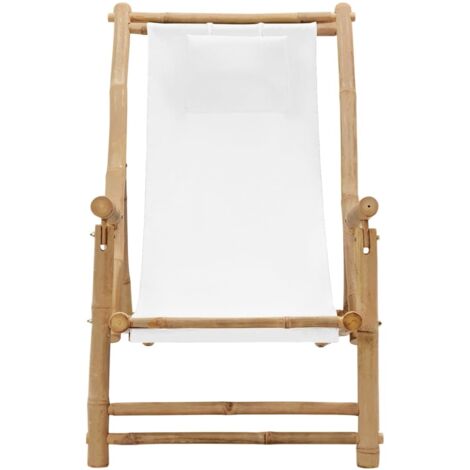 Chaise de terrasse Bambou et toile Blanc crème (1/5)