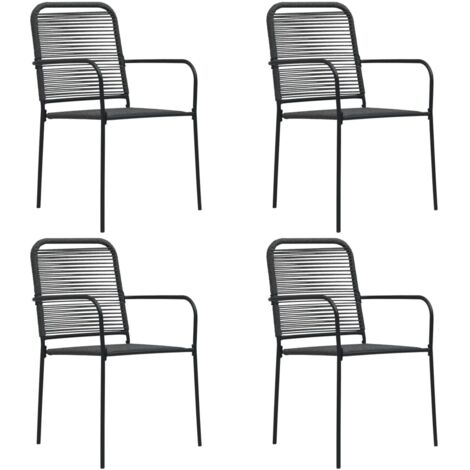 Chaises de jardin 4 pcs Corde en coton et acier Noir (1/5)
