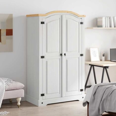 Garde-robe Design moderne, Armoire Etagère de rangement, avec 2 portes Gamme Corona pin mexicain Blanc OIB9350E (1/5)
