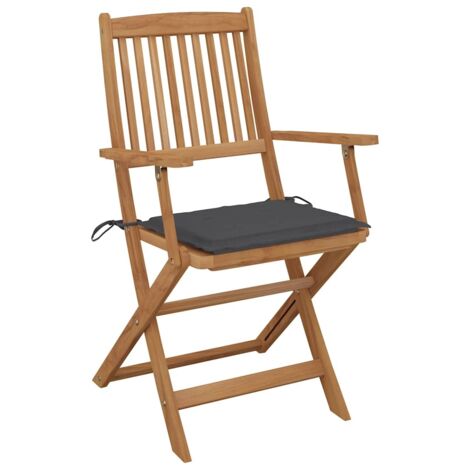 Lot de 2 Chaises de jardin et de camping pliables, Chaises de relaxation, avec coussins Bois d'acacia OIB8146E (1/5)