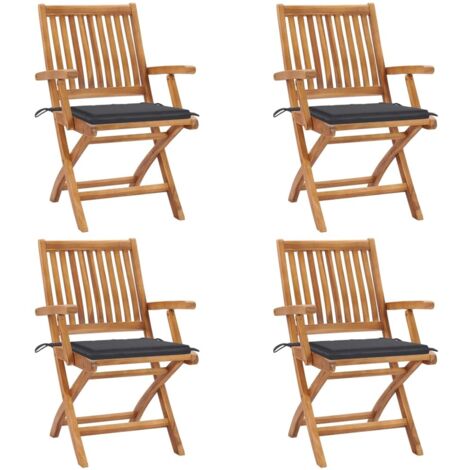 Lot de 4 Chaises de jardin et de camping pliables, Chaises de relaxation, avec coussins Teck solide OIB6234E (1/5)