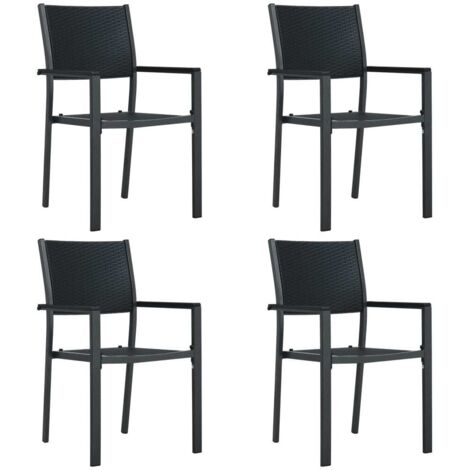 Lot de 4 Chaises de jardin et de camping, Chaises de relaxation, Noir Plastique Aspect de rotin OIB6818E (1/5)