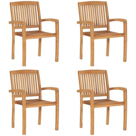 Lot de 4 Chaises de jardin et de camping empilables avec coussins, Chaises de relaxation, Teck solide OIB9741E (1/5)