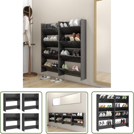 Armoires à chaussures murales 4 pcs Gris brillant 60x18x60 (1/5)