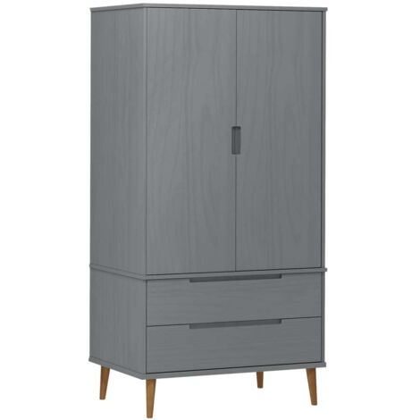 Garde-robe Design moderne, Armoire Etagère de rangement, MOLDE Gris 90x55x175 cm Bois massif de pin OIB4021E (1/5)