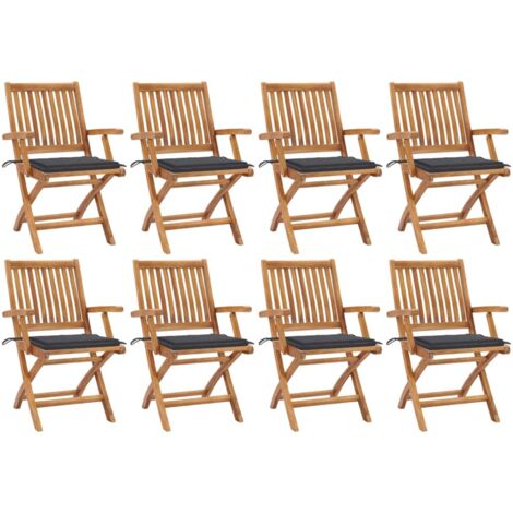 Lot de 8 Chaises de jardin et de camping pliables, Chaises de relaxation, avec coussins Teck solide OIB5490E (1/4)