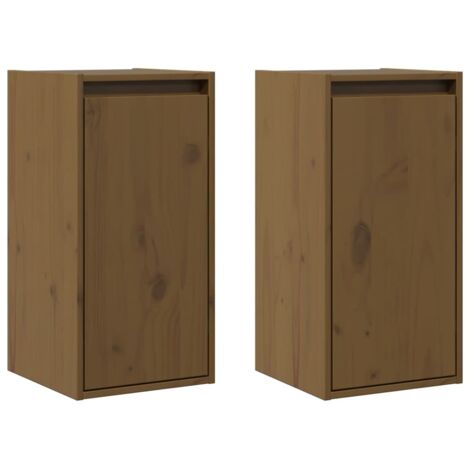Lot de 2 Armoires murales Design moderne, Armoire Etagère de rangement, Marron miel 30x30x60cm Bois de pin massif OIB1383E (1/5)