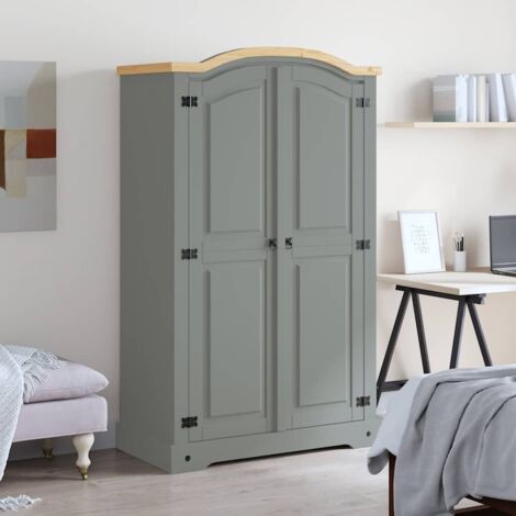 Garde-robe Design moderne, Armoire Etagère de rangement, avec 2 portes Gamme Corona pin mexicain Gris OIB9523E (1/5)