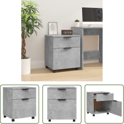 The Living Store Classeur mobile avec roues Gris béton 45x38x54 cm - Meuble De Bureau - Classeur Mobile - Armoire À Dossiers - Rangement Bureau - Bureau Gris (1/5)