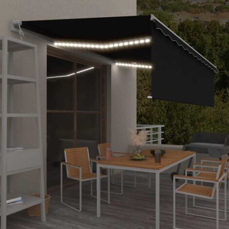 Store banne-Auvent automatique store capteur de vent et LED 5x3m Anthracite (1/5)