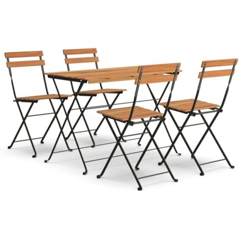 Ensemble Table + 4 chaises de bistro pliable, Set bistrot, Ensemble repas de jardin, Bois d'acacia solide et acier OIB7277E (1/5)
