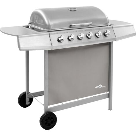 Barbecue gril à gaz avec 6 brûleurs-Plancha à gaz Argenté (1/5)