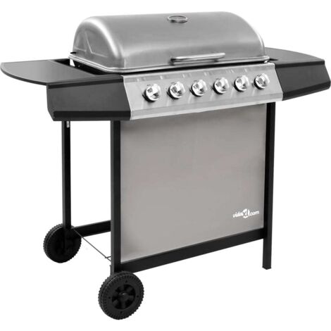 Barbecue gril à gaz avec 6 brûleurs-Plancha à gaz Noir et argenté