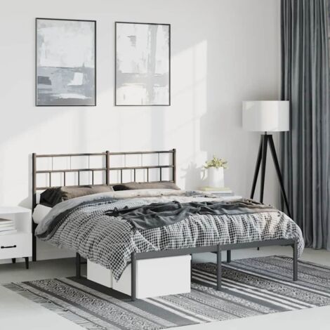 Cadre de lit métal sans matelas avec tête de lit-Structure de lit avec panneau de lit noir 135x190cm 980099 (1/5)