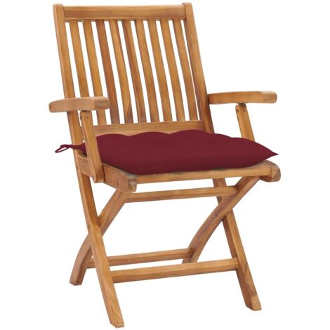 Lot de 4 Chaises de jardin et de camping pliables, Chaises de relaxation, avec coussins Teck solide OIB9762E (1/5)