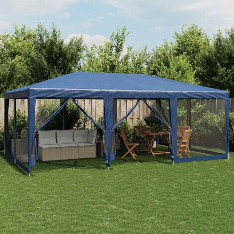 Tente de réception-Tente de fête avec 10 parois latérales en maille bleu 6x4m PEHD (1/5)