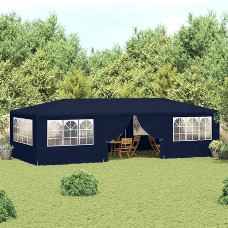 Tente de fête-Tente de réception avec parois latérales 4x9 m Bleu 90 g/m² (1/5)
