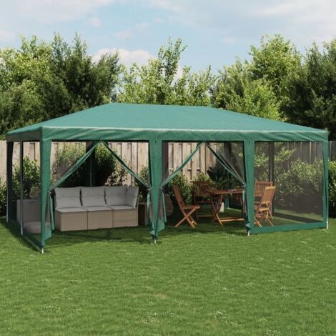 Tente de réception-Tente de fête avec 10 parois latérales en maille vert 6x4m PEHD (1/5)