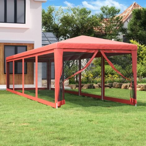 Tente de fête-Tente de réception 10 parois latérales en maille Rouge 3x12 m PEHD (1/5)