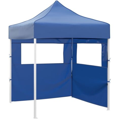 Tente de fête-Tente de réception pliable avec 2 parois 2x2 m Acier Bleu (1/5)