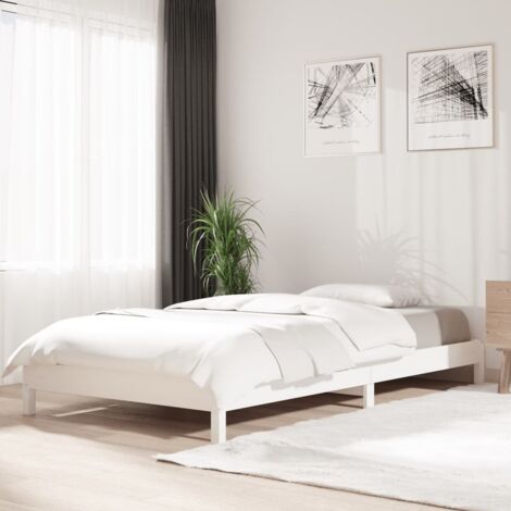 Lit simple pour adulte Cadre de lit - Lit empilable Blanc 90x190 cm Bois de pin massif BV475976 - BonneVie (1/5)