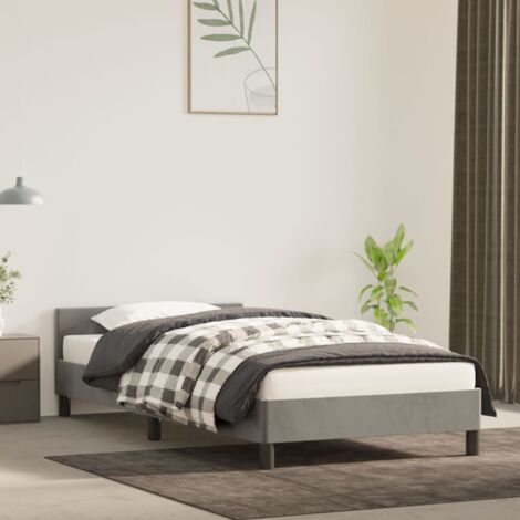Lit simple pour adulte avec tête de lit - Cadre de lit Gris clair 90x200 cm Velours BV359982 - BonneVie (1/5)