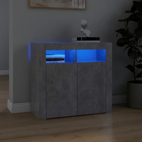 Buffet avec lumières LED - Armoire de rangement Enfilade Gris béton 80x35x75 cm BV628013 - BonneVie (1/5)