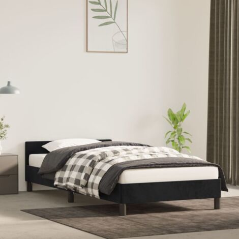 Lit simple pour adulte avec tête de lit - Cadre de lit Noir 90x200 cm Velours BV630755 - BonneVie (1/5)