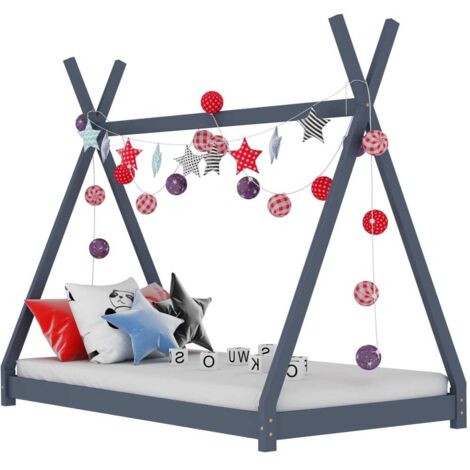 Lit simple pour enfant - Cadre de lit Gris Bois de pin massif 90 x 200 cm BV689961 - BonneVie (1/5)