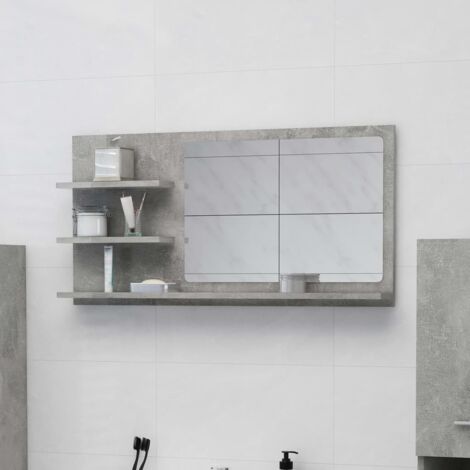 Miroir simple de salle de bain Style baroque - Gris béton 90x10,5x45 cm Aggloméré BV754145 - BonneVie (1/5)