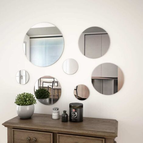 Bonnevie – Ensemble de miroirs muraux ronds 7 pcs – Verre poli – 3 petits (7 cm), 3 moyens (14 cm), 1 grand (21 cm) – Autocollants inclus - BV414630 (1/5)