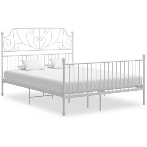 Lit double pour adulte Cadre de lit - Blanc Métal 160x200 cm BV606098 - BonneVie (1/5)