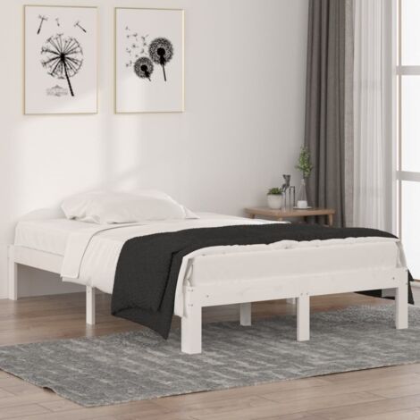 Lit simple pour adulte Cadre de lit - Blanc Bois massif 120x190 cm Petit double BV173926 - BonneVie (1/5)