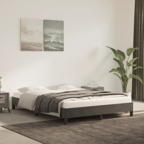 Lit double pour adulte Cadre de lit - Gris foncé 140x190 cm Velours BV382713 - BonneVie (1/5)