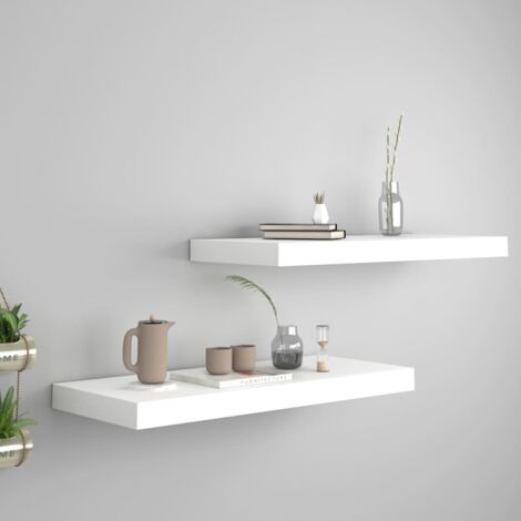Lot de 2 Étagères murales flottantes Étagère de Rangement - Meuble de rangement Blanc 60x23,5x3,8 cm MDF BV313997 - BonneVie (1/5)