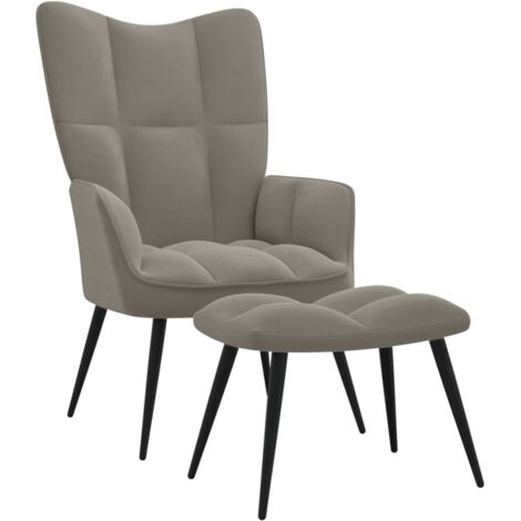 Chaise de relaxation avec repose-pied Fauteuil relax - Gris clair Velours BonneVie-84885 (1/5)