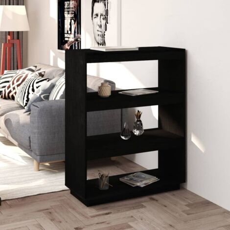 Bibliothèque/Séparateur de pièce Étagère de Rangement - pour Bureau Salon Chambre Cuisine Noir 80x35x103 cm Pin massif BV691892 - BonneVie (1/5)