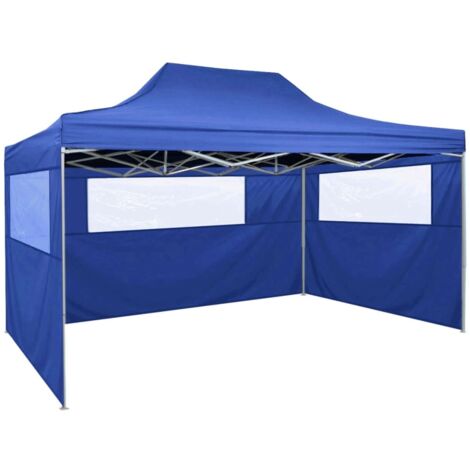 Tente de réception pliable Tonnelle de Jardin - Rapide à Installer avec 3 parois 3x4 m Acier Bleu BV222763 - BonneVie (1/5)