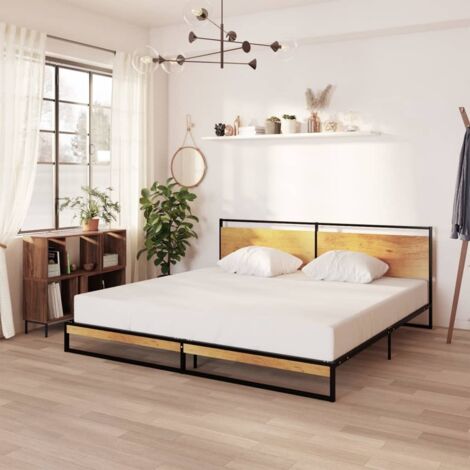 Bonnevie – Lit double adulte en métal noir 200x200 cm – Cadre robuste avec lattes en MDF – Assemblage requis pour confort optimal - BV327141 (1/5)