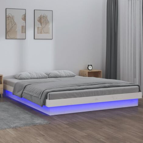 Lit simple pour adulte Cadre de lit - à LED Blanc 120x190 cm Petit double Bois massif BV788494 - BonneVie (1/5)