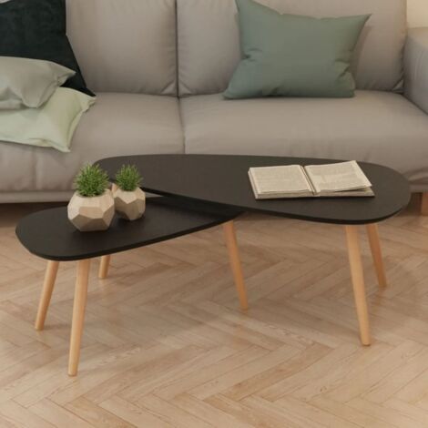 Lot de 2 Table basse Table d'appoint pour Salon Chambre - Bois de pin massif Noir BV540179 - BonneVie (1/5)