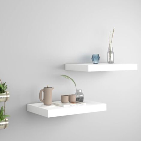 Lot de 2 Étagères murales flottantes Étagère de Rangement - Meuble de rangement Blanc 40x23x3,8 cm MDF BV444154 - BonneVie (1/5)