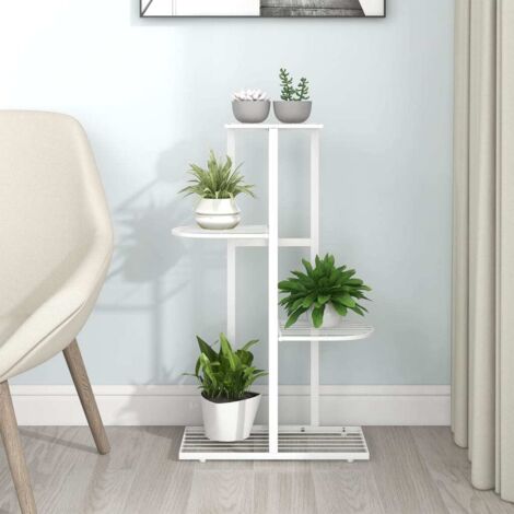 Étagère à plantes Meuble Support Plante - 4 niveaux 43x22x76 cm Blanc Métal BV587042 (1/5)