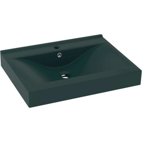 Lavabo vasque à poser Luxueux, Bac à laver, avec trou de robinet Vert foncé mat 60x46 cm Céramique OIB2145E (1/5)